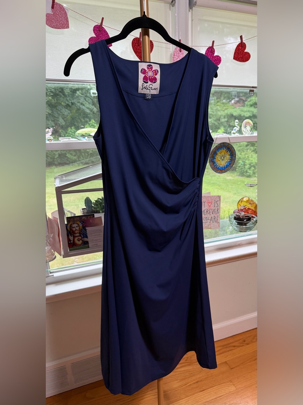Lesley Evers Navy Sleeveless Wrap-Style Women's Dress
